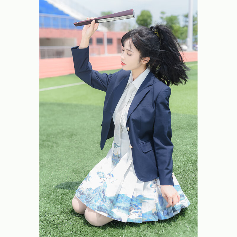 impresswit夏季短款马面裙女中国风汉元素jk制服套装学院风百褶裙半身