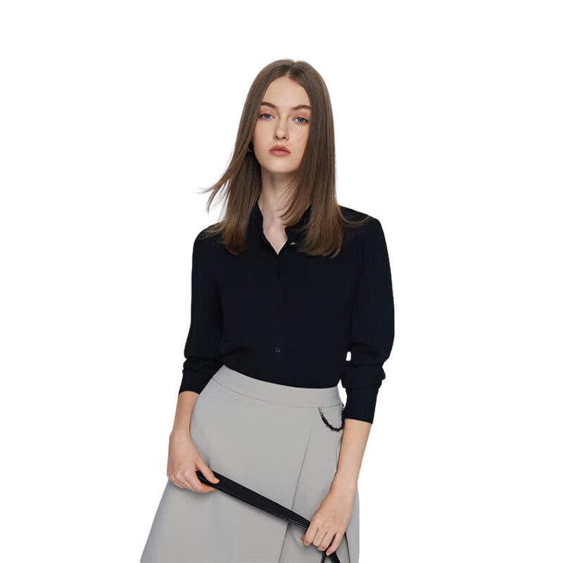 g2000g2000女装秋冬肌理感知性小立领可拆卸领带长袖休闲衬衫