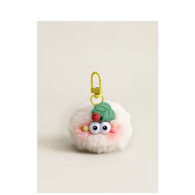佩慕小煤球车钥匙扣包包毛绒公仔挂件书包可爱情侣挂饰 瓢虫白
