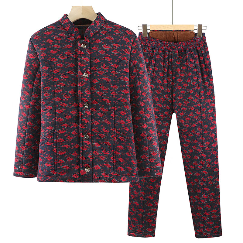 借冬80岁老太太棉裤棉袄套装老年人女冬季加厚保暖家居衣服秋冬 蓝底
