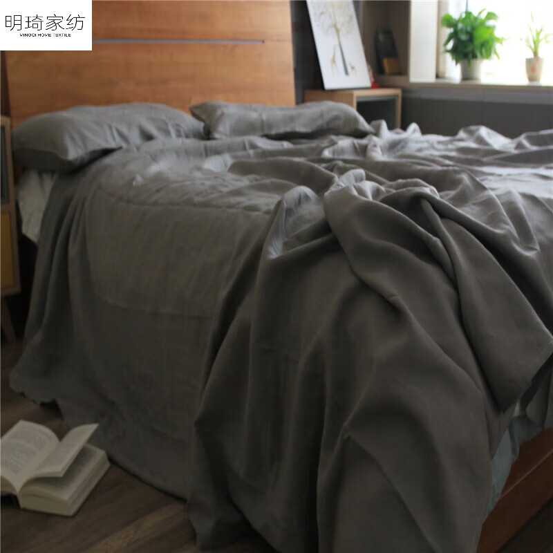亚麻凉席纯亚麻纯床单水洗床单单件纯色麻布软 亚麻灰色 1.