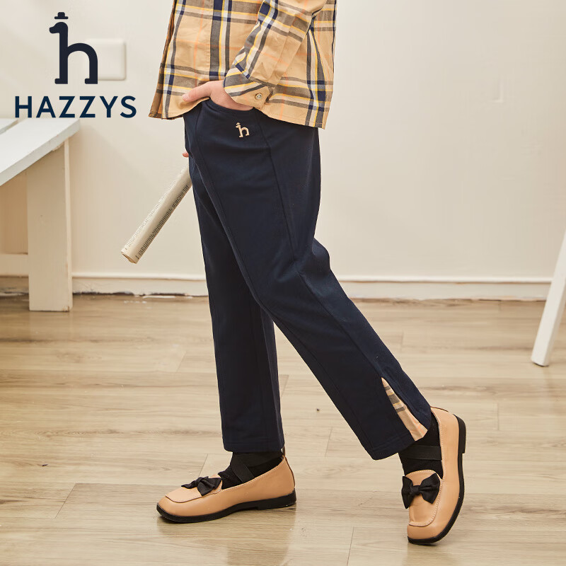 哈吉斯(HAZZYS)童装女童春秋款简约舒适百搭款女童长裤 暖卡其 155