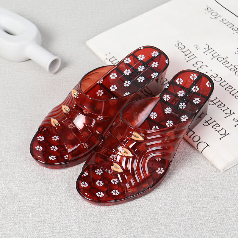 休闲凉鞋女室内外防滑女士拖鞋厚底坡跟水晶塑料果冻 303褐色 好评反1