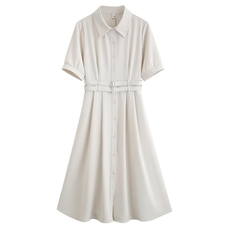啾叮夏天教师老师面试服装老师上课穿正式场合白色腰带收腰连衣裙女夏