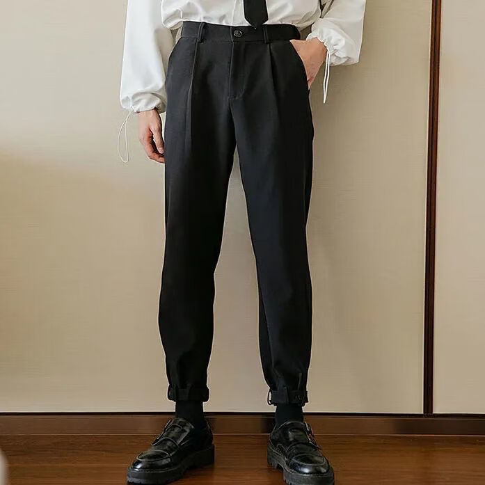 立里夏天的男生长裤收口束腿松紧裤脚收腿西西里男装冰丝春秋新款宽松