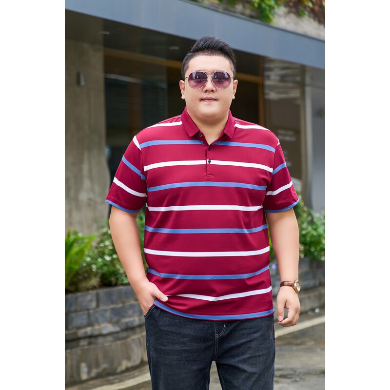 玉格格吉祥(yggjx)特大码男士条纹polo衫短袖夏季新款宽松爸爸装商务