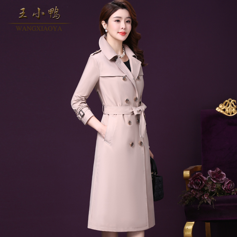王小鸭春季外套新款气质双排扣韩版流行轻奢品牌中长款风衣 卡其色 l