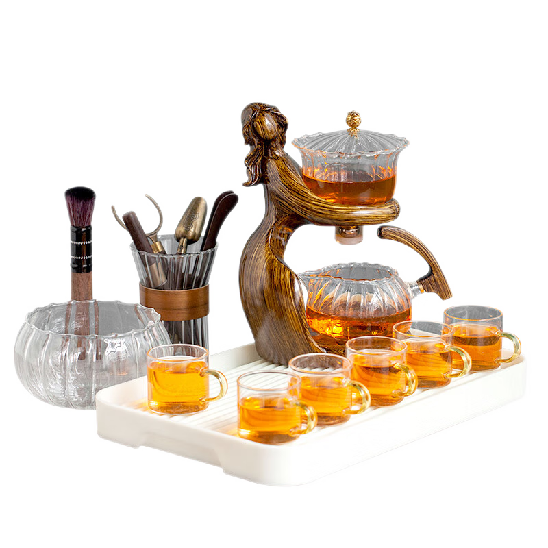 彌瑞2023新款仕女全自動玻璃懶人茶具網(wǎng)紅吸磁泡茶器套裝家用會客送禮 花瓣/泡茶器+6把杯