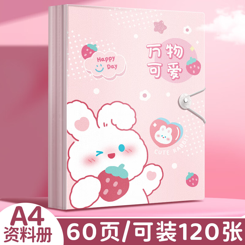 金值 A4粉色60页资料册 文件夹透明插页试卷收纳袋奖状收集册孕检产检收纳册乐谱夹学生画册装卷子的整理神器