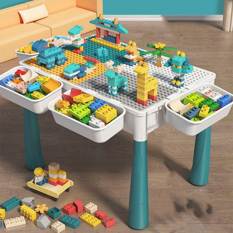 大颗粒积木桌儿童多功能diy拼装玩具男孩早教益-智女孩游戏学习桌