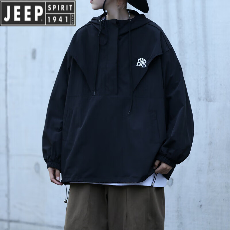 吉普(jeep)美式vibe户外冲锋衣外套男春秋季潮牌山系机能风宽松连帽套