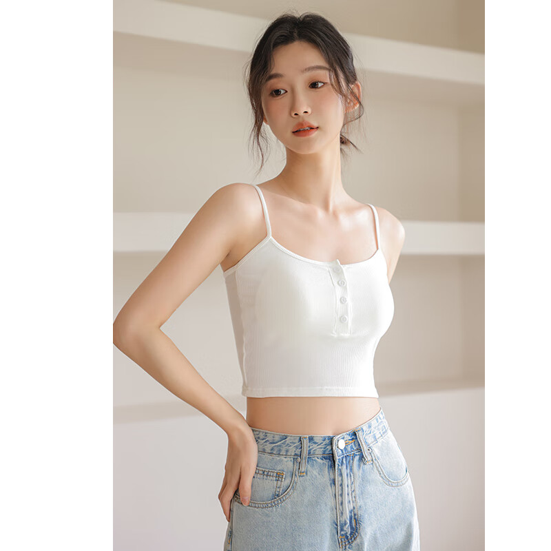 素闵素岸美背小吊带背心女带胸垫短款运动内搭设计感白色抹胸内衣打底