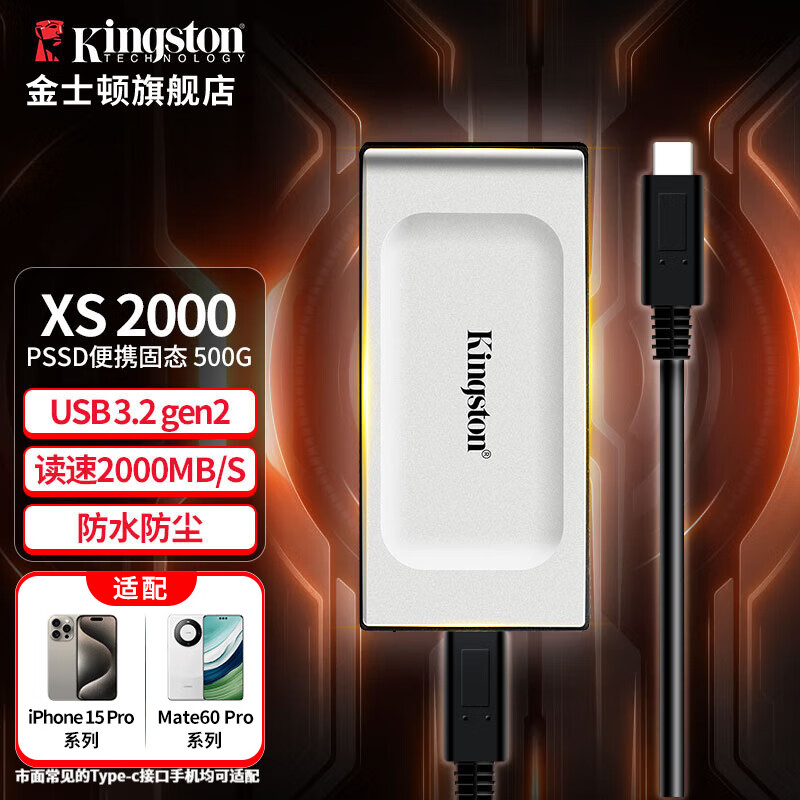 金士顿（Kingston） XS2000便携式移动固态硬盘PSSD移动迷你USB3.2gen2×2 500G