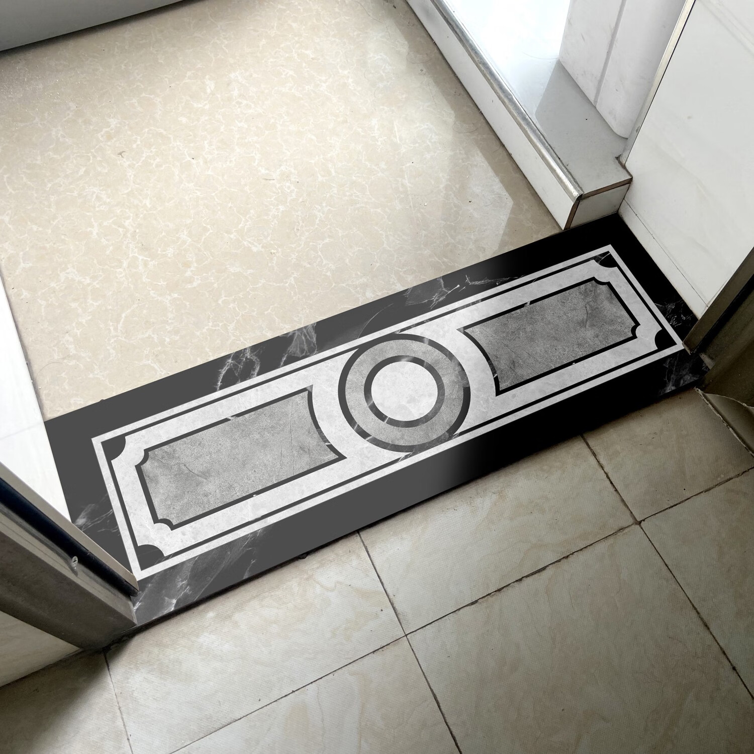 自粘防水耐磨过门石地贴大理石贴纸门槛石地垫入户卧 白色