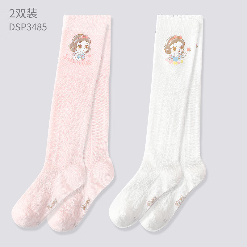 迪士尼儿童袜子夏季长筒袜女孩棉高筒袜 DSP3485白+白粉 20-22
