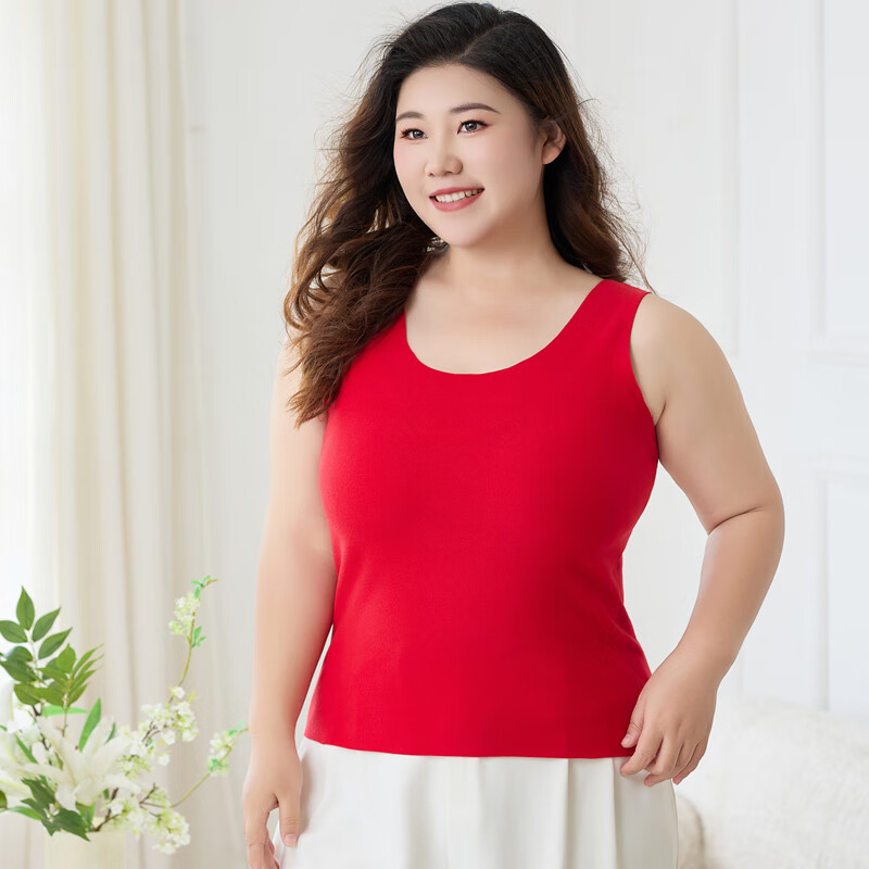 雅鹿女士加厚德绒背心加肥加大码双面磨毛春秋冬防寒保暖打底内衣 红色 3XL（适合150-170斤）