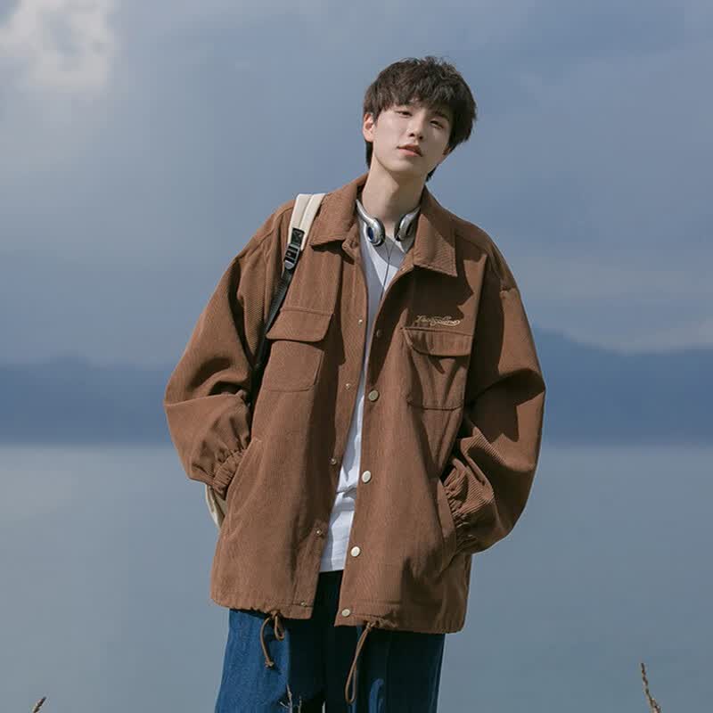 Tim Peake灯芯绒工装夹克潮男女秋季穿搭高级感cityboy外套FJW5020 褐色 3XL属于什么档次？