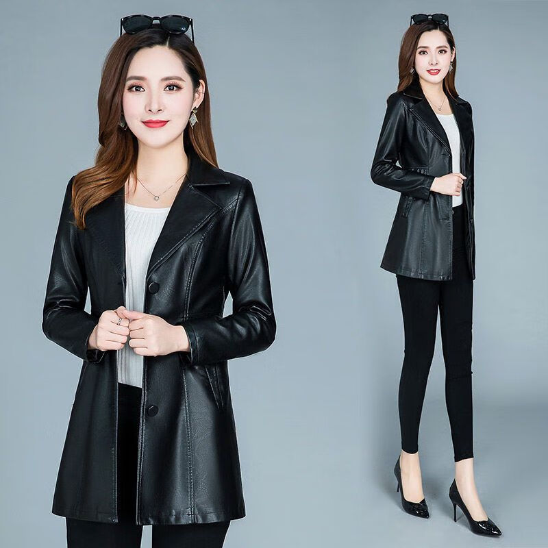 奥合普轻奢高档女装 皮衣女中长款2023春秋新款收腰修身水洗皮风衣外套 黑色单里 XL 90-100斤怎么样,好用不?