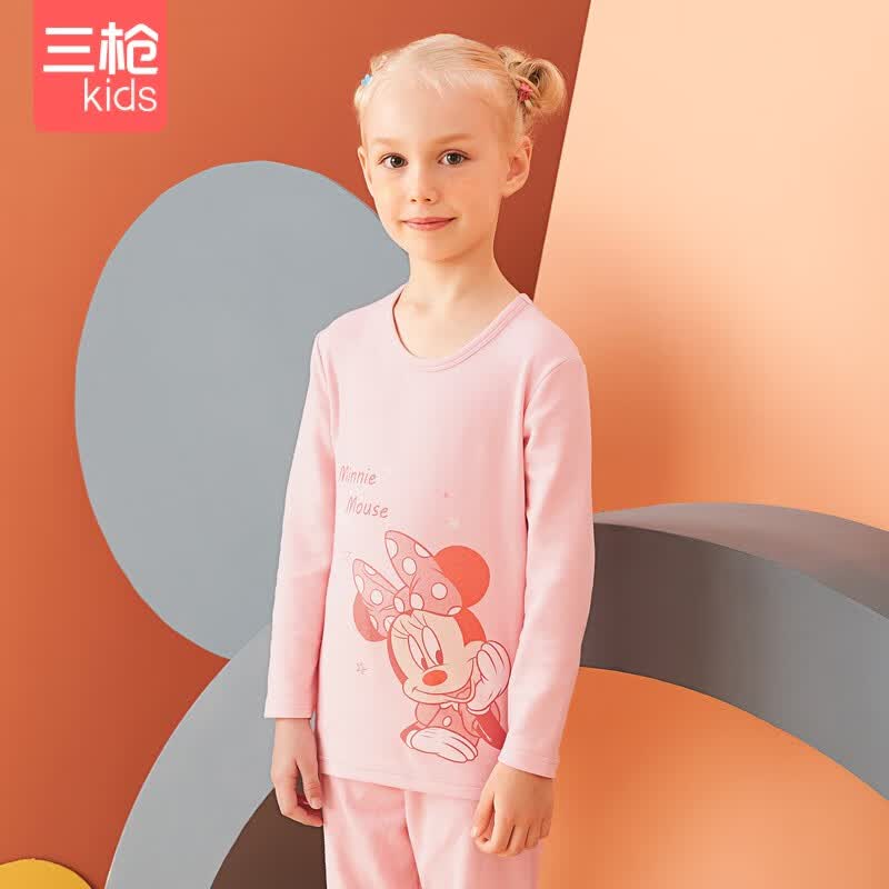 三枪舒肤弹力棉女童圆领内衣套暖棉迪士尼儿童家居服内衣 樱花粉 130怎么样,好用不?