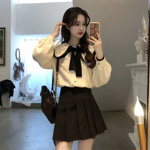 yzyo小个子搭配显高法式领秋季百褶裙女春秋两件套裙针织学院风韩系甜