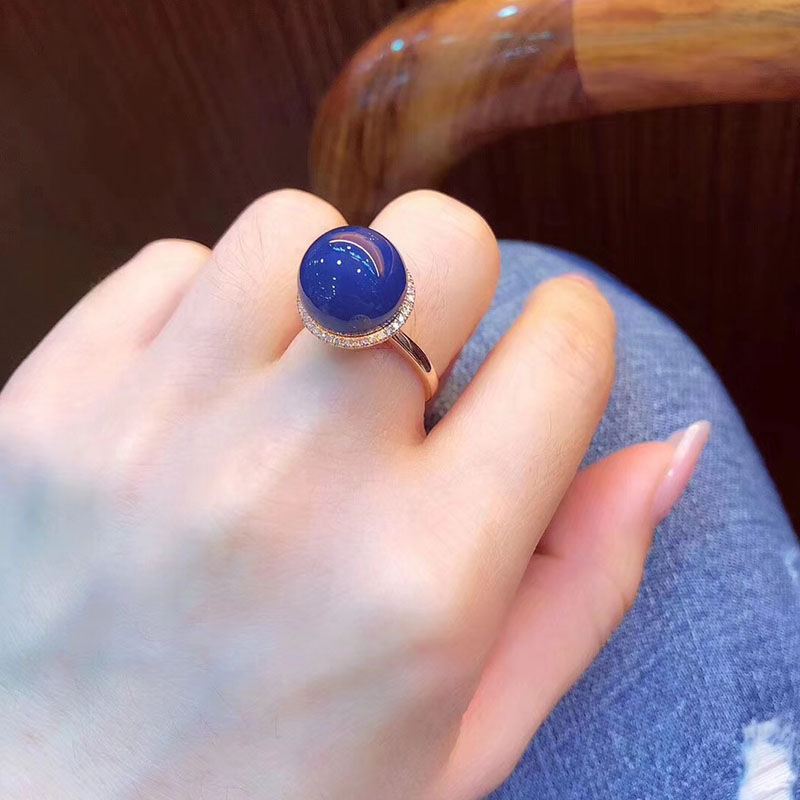 飞鹅天然多米尼加蓝珀戒指 925银镀指环耳环高蓝净水蓝珀戒指女款活口