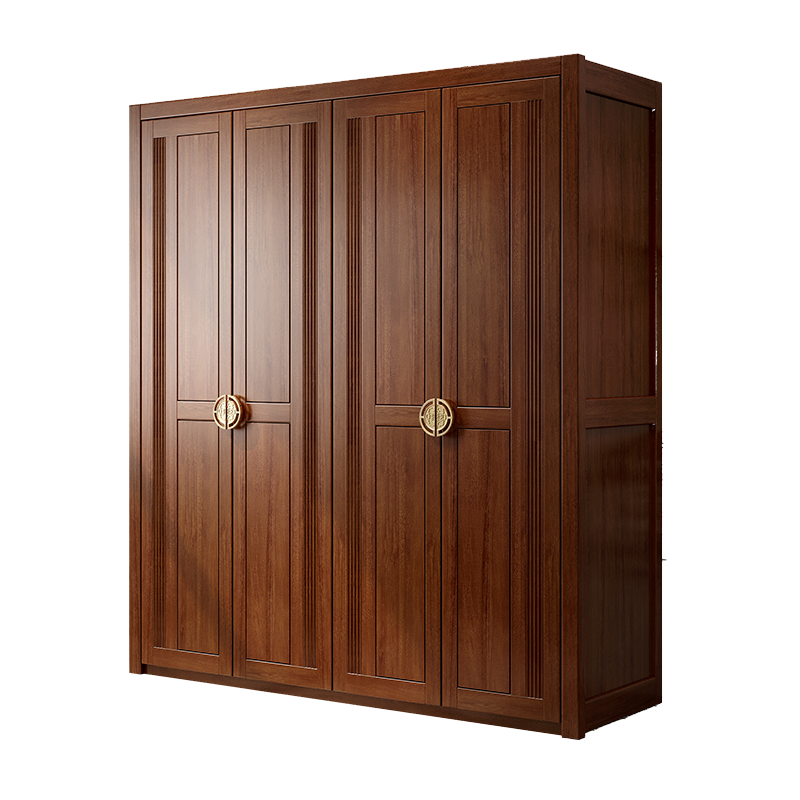 景腾 衣柜 金丝檀木新中式大衣柜轻奢简约实木四门衣柜 平开门大衣橱 卧室家具 四门衣柜