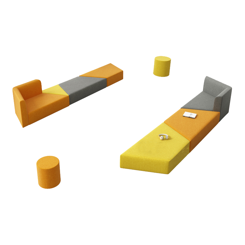 锡田 办公沙发创意休闲异形沙发现代会客休息区接待沙发大堂简约拼接沙发茶几 圆凳