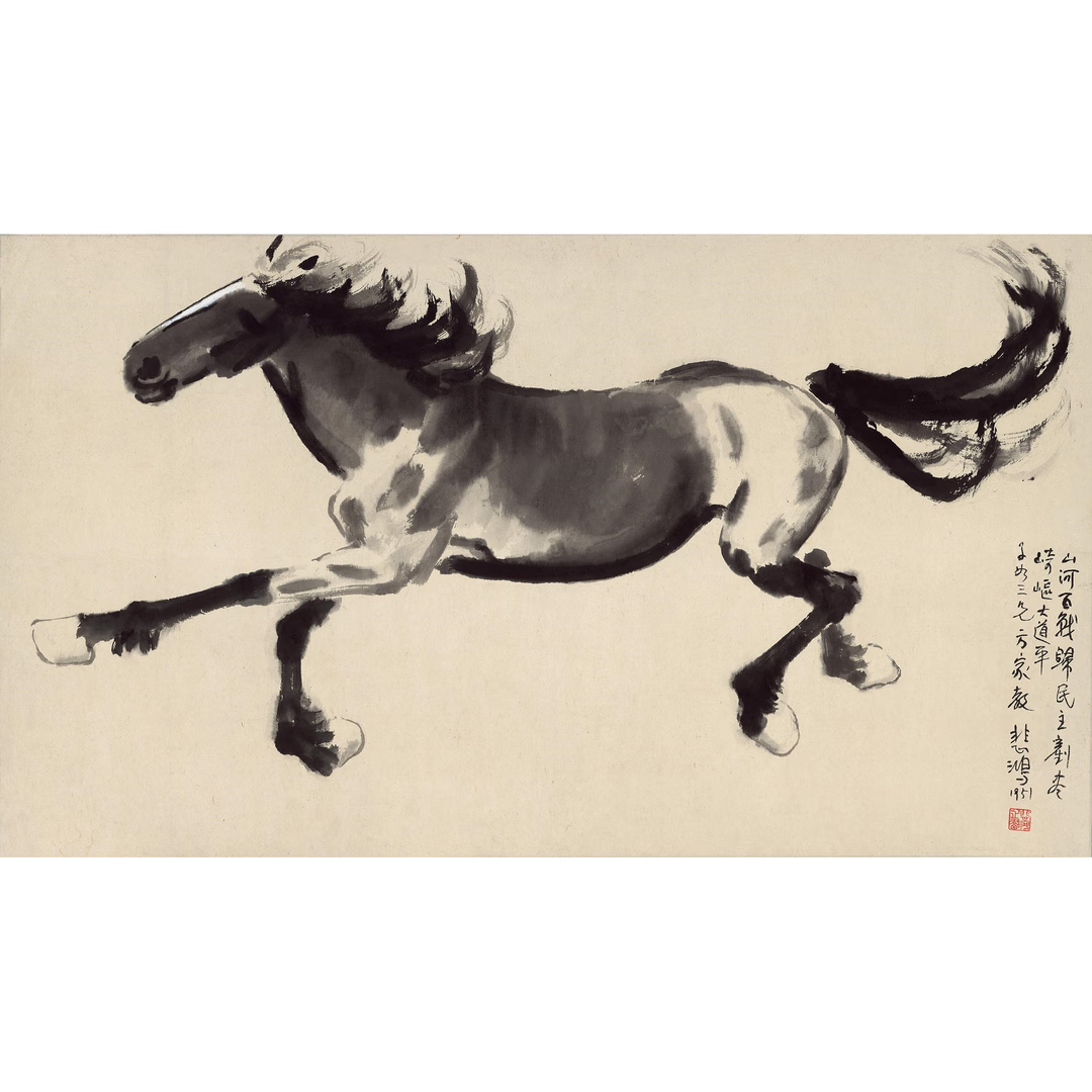 徐悲鸿《百战归马图》客厅卷轴挂画徐悲鸿马装饰画高清微喷临摹 百战