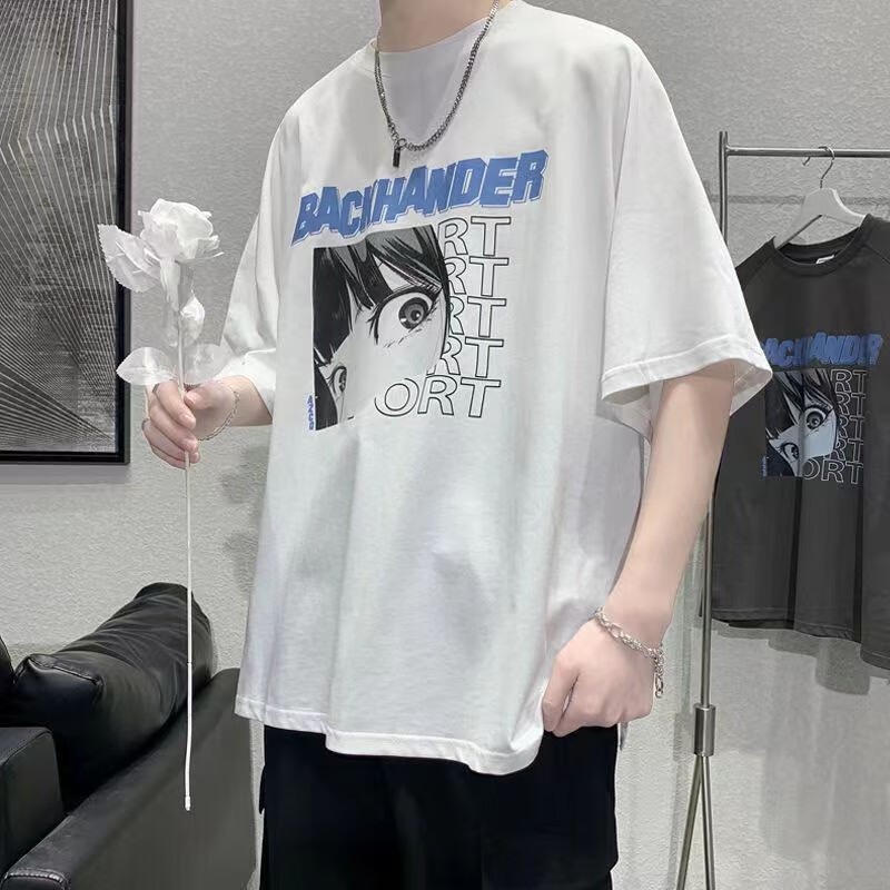 嘉晔(JIAYE)夏季加肥加大码男士五分袖t恤男宽松衣服潮流半袖胖子短袖T恤衫 纯色白色 M