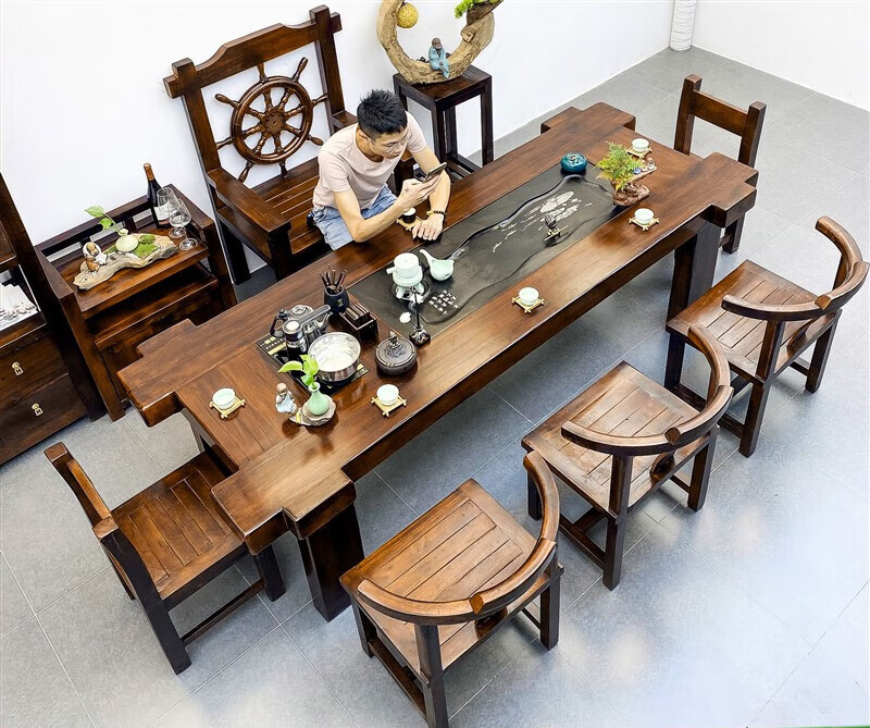 慕栢森 老船木茶桌老船木茶桌椅组合功夫茶台泡茶实木茶座家用茶具