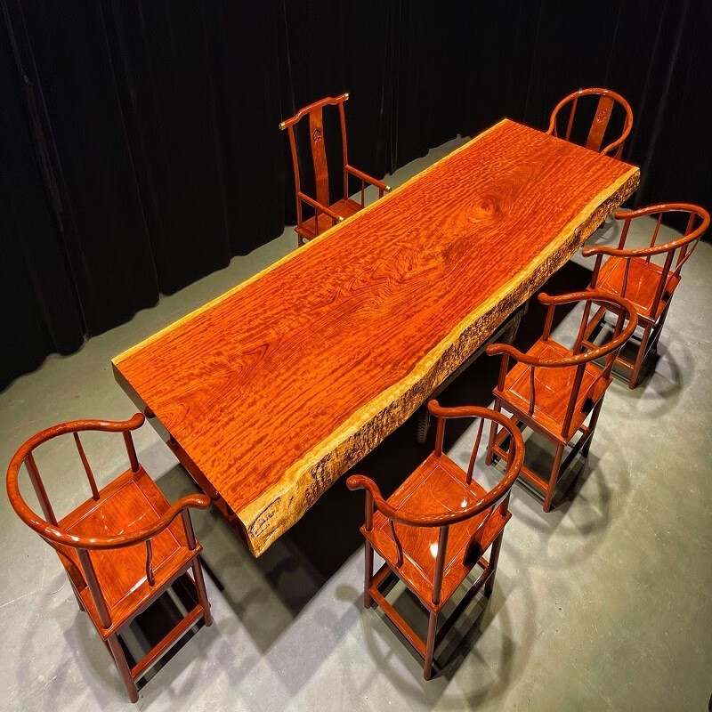 镜树巴花实木大板原木组合办公桌餐桌巴西花梨木水波纹茶台茶桌老板桌