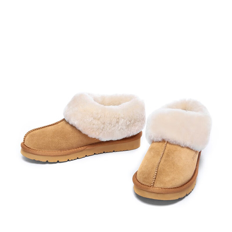 EVERAU冬季新款男女同款茸茸毛圈口便鞋低帮平底舒适懒人休闲鞋丨EA2025 栗色 37