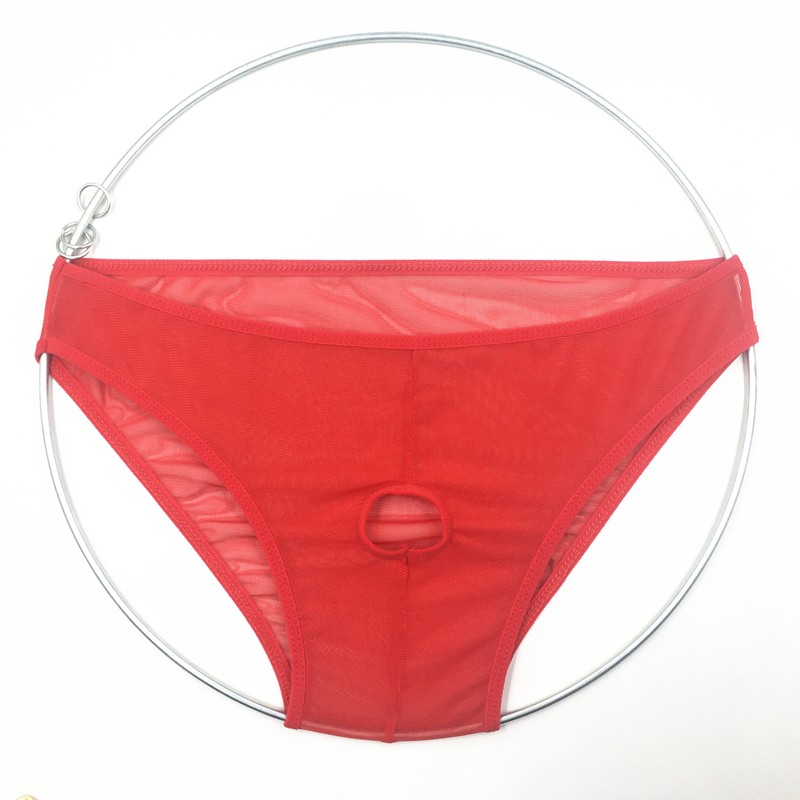 私尚 男士开洞内裤 透明三角裤漏洞洞红色激情诱惑t裤 男士内衣 大