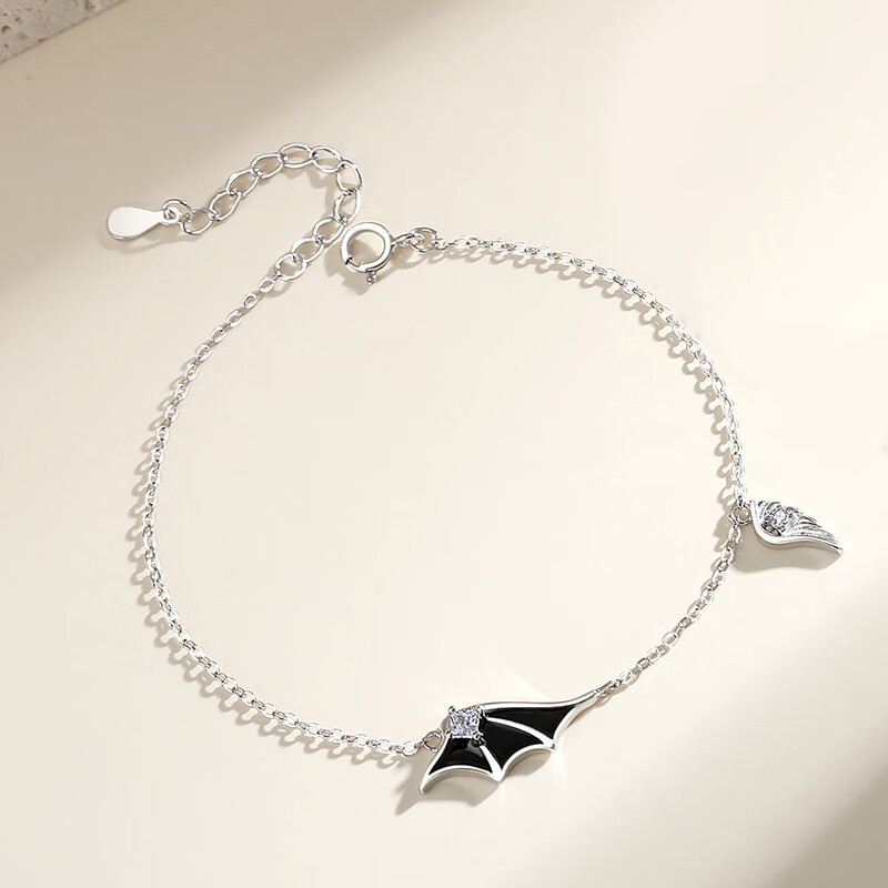 九汝秀天使恶魔之翼情侣手链创意设计羽毛编织手绳银一对万圣节款 男