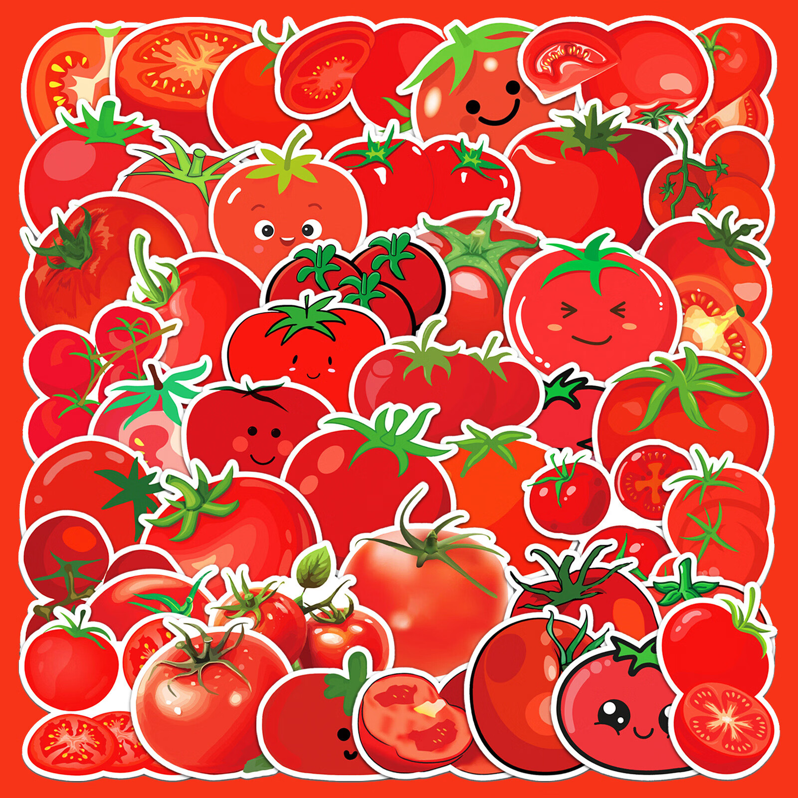 50张水果番茄贴纸ins风卡通创意装饰diy手机壳桌面ipad自粘贴画 50张