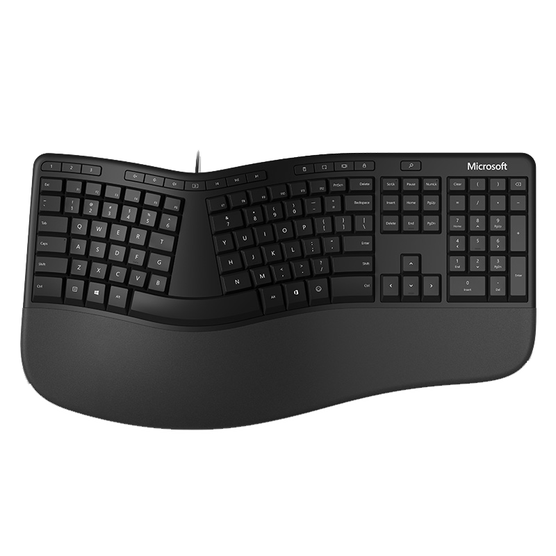 微软 (Microsoft) 人体工学键盘 黑色 | 有线键盘 拱形键盘 弧度按键 软垫掌托 全尺寸键盘 表情键 商务办公