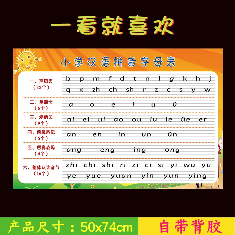 汉语拼音声母韵母海报声母韵母挂图字母表早教班级墙贴画贴纸 te5298