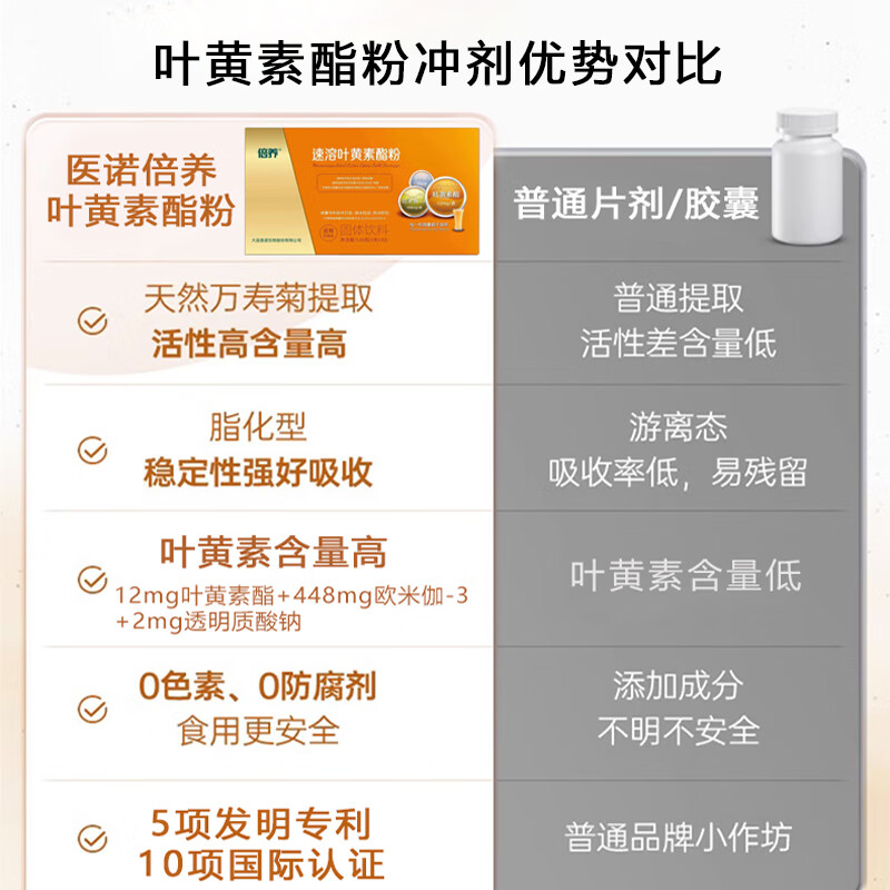 倍养 医诺倍养叶黄素酯粉5项专利配方儿童青少年成人眼睛营养品冲剂 叶黄素酯粉体验装(1盒) 30袋/盒