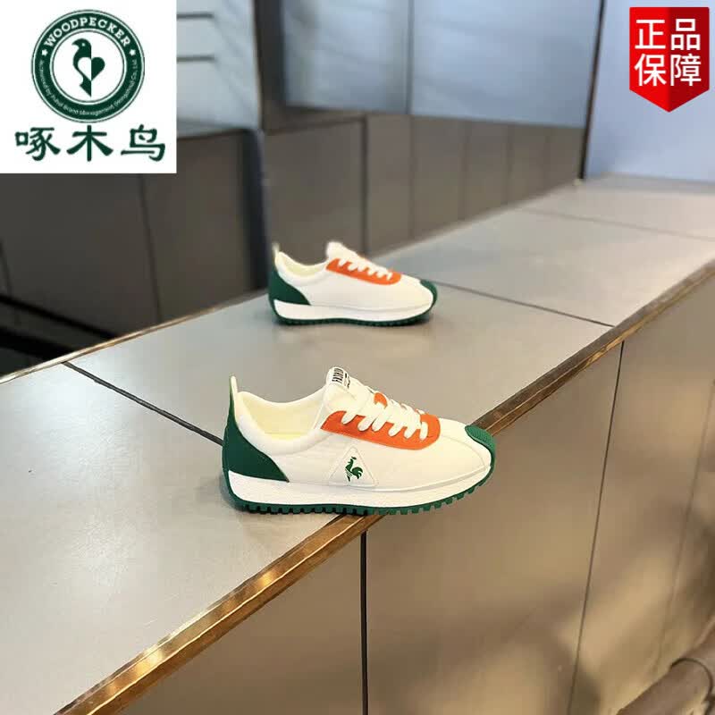 啄木鸟网红男鞋秋季透气厚底阿甘鞋子休闲男士运动跑步小白老爹潮鞋 白绿 40