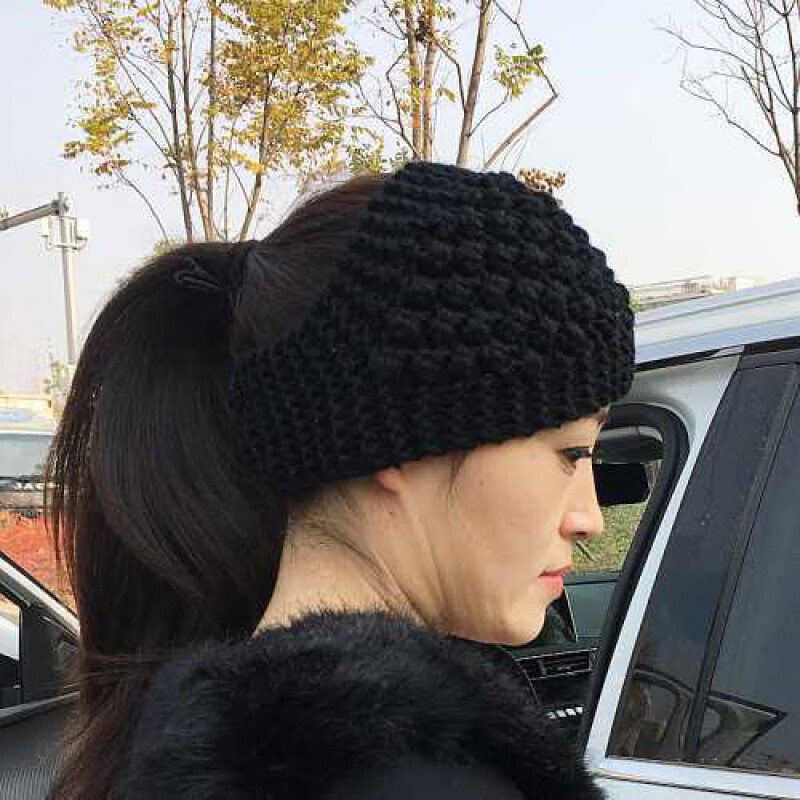 漏顶毛线帽女空顶帽子女冬季可扎马尾遮白发头饰子冬包头保暖针织帽