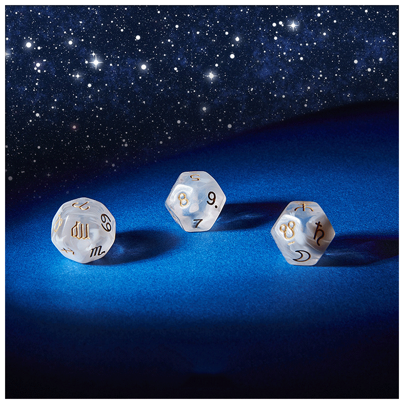 泰瑞格骰子筛子星体星座骰子铁盒布袋消磁白水晶教程资料 骰子初雪款