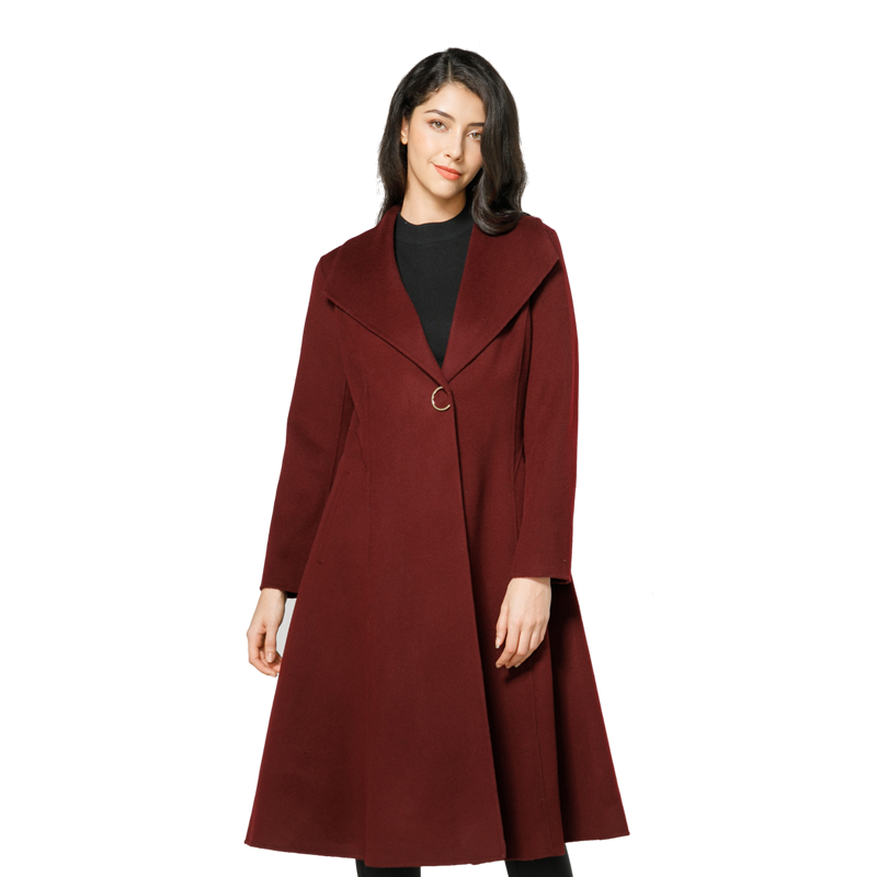 meiermei玫而美时尚修身大气酱红羊毛呢大衣中长款秋冬外套 053 36