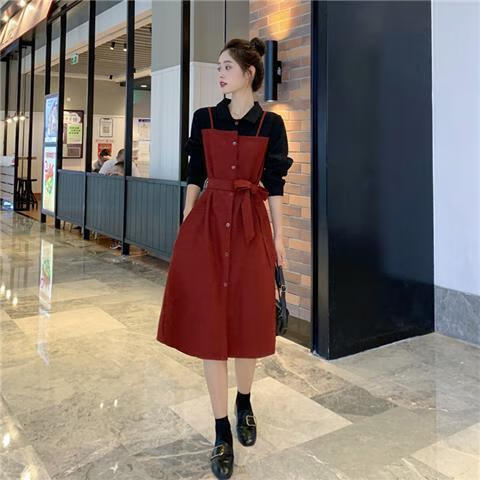 moring bull秋冬大码微胖妹妹遮肚子子拼接假两件长袖女新款收腰显瘦