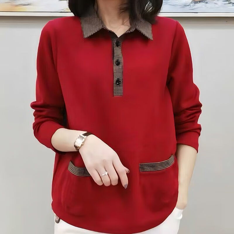 加肥加大码宽松长袖t恤衫300斤胖人特大码假两件翻领 红色质量很好 xs