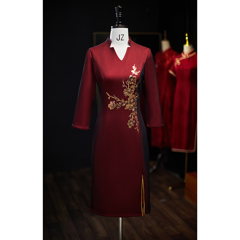 秋冬喜婆婆婚宴装礼服平时可穿季酒红色披肩 酒红色(满朝欢·常规版)