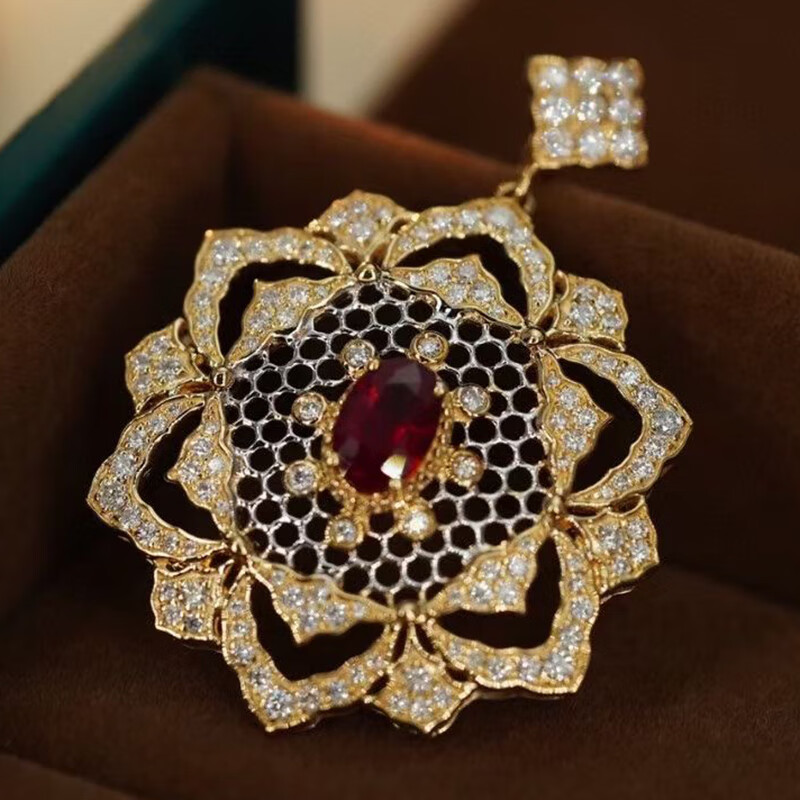 皇家矿工 满钻红宝石吊坠项链18k金镶南非钻石60分送生日礼物晚宴高端