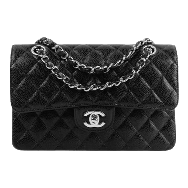 香奈兒（CHANEL）女包新款CF 經(jīng)典鏈條肩帶 顆粒壓花牛皮口蓋包單肩斜跨包小號(hào)女款 經(jīng)典銀扣 長(zhǎng)23 x 寬6 x 高16 cm