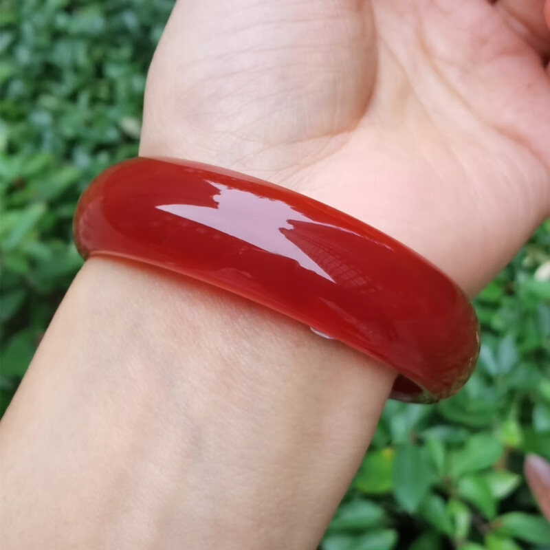 韩生生2024红玛瑙手镯玉手镯玉髓红玛瑙玉镯子加宽窄版女款红色送妈妈