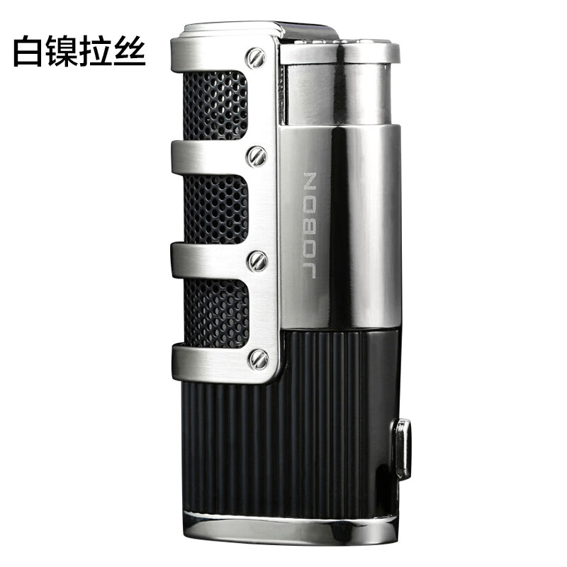 中邦（JOBON）防風打火機充氣氣體創(chuàng)意個性藍焰直沖三噴火雪茄火機 白鎳拉絲