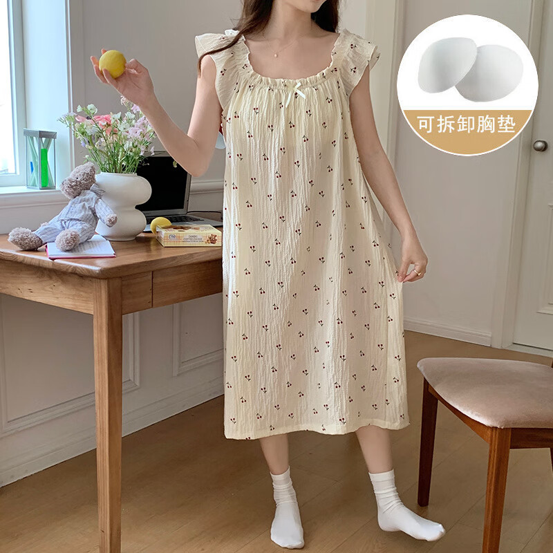 夏季睡裙薄款带胸垫可拆卸泡泡棉甜美可爱仙女风可外穿家居服 510 M